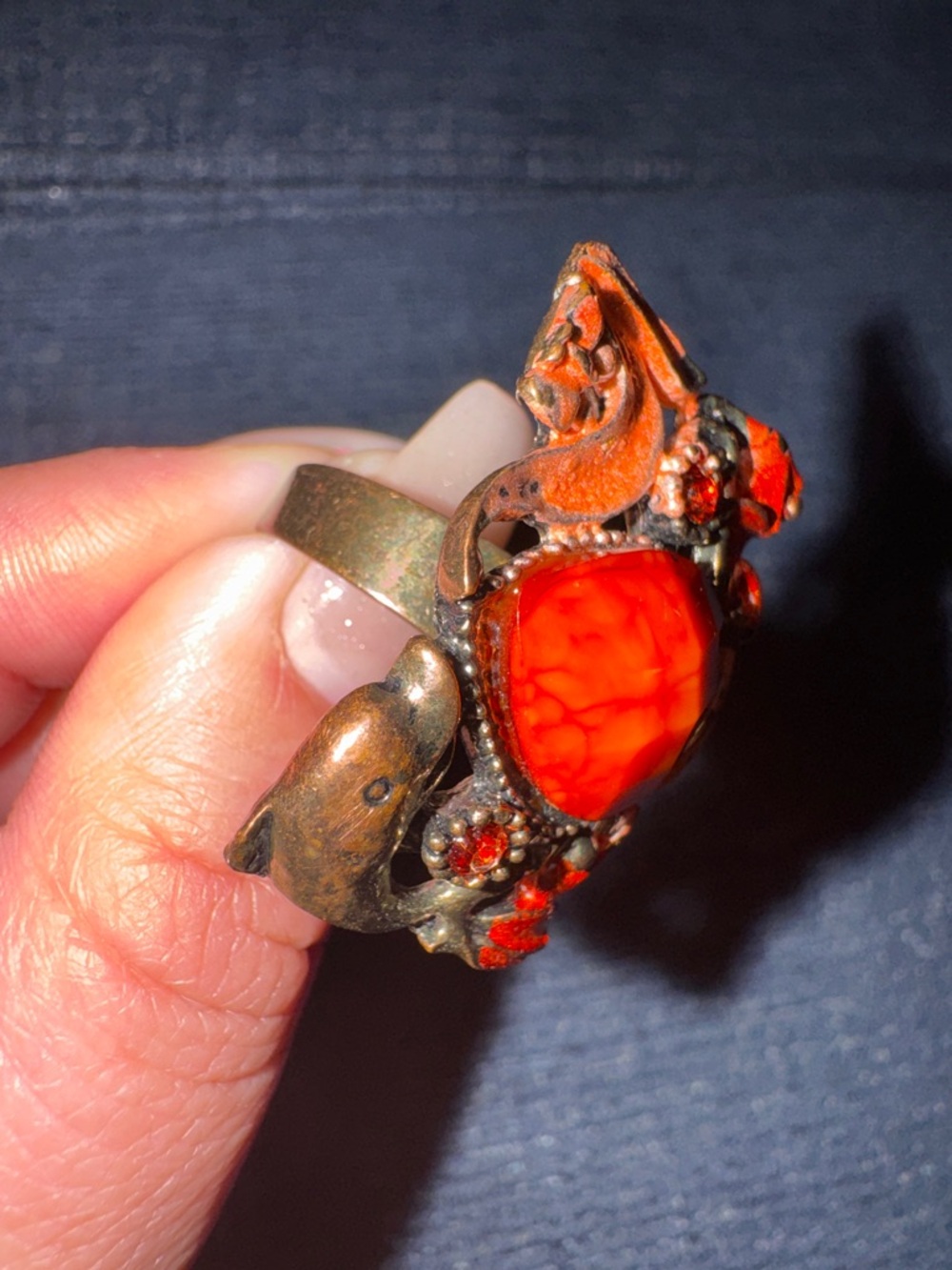 Vintage💫 Bold Orange Stone Statement Adjustable Ring - One Size - Picture 8 of 13